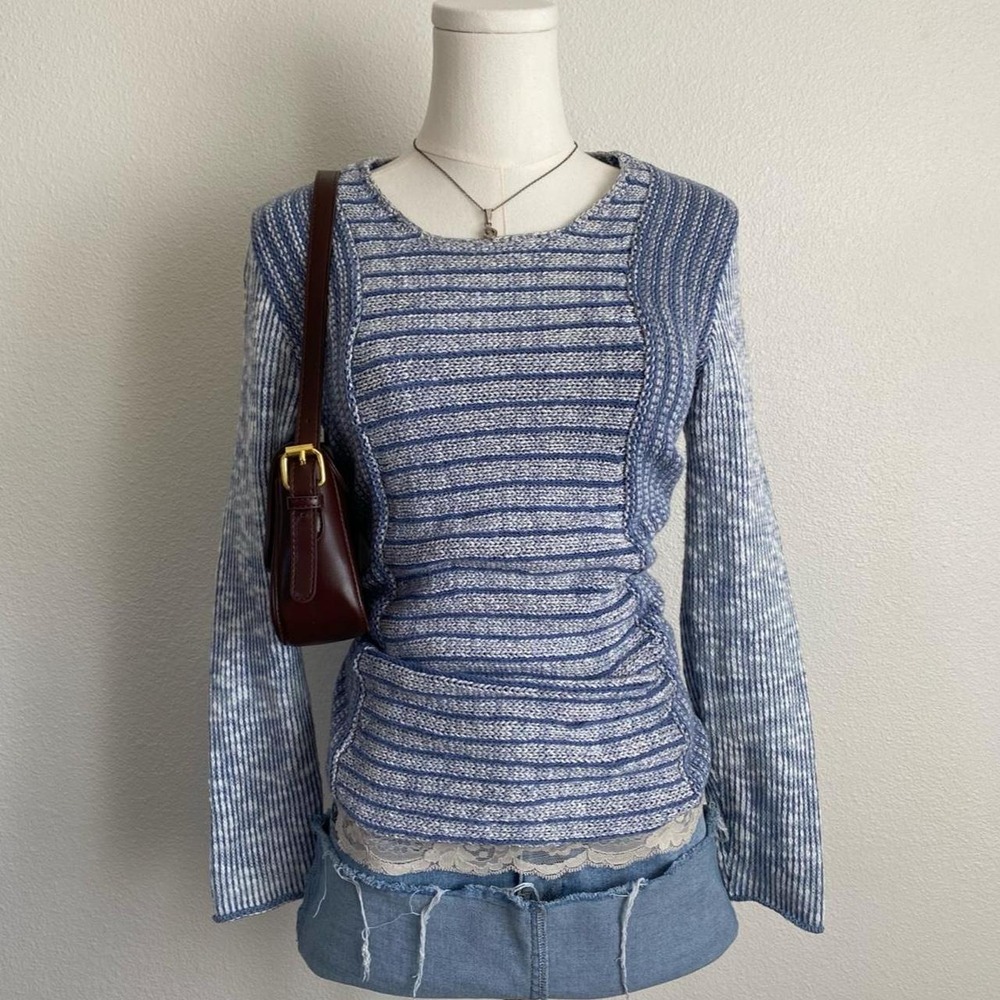 Vintage Y2K Style & Co Blue Front Seam Tunic Sweater Long Sleeve